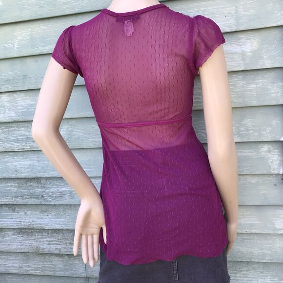 Vintage Y2K Sheer Mesh Lace Long Top S Button Up  Coquette Pink Milkmaid Express - Picture 4 of 12